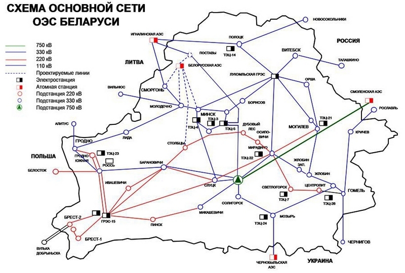 Карта высоковольтных линий