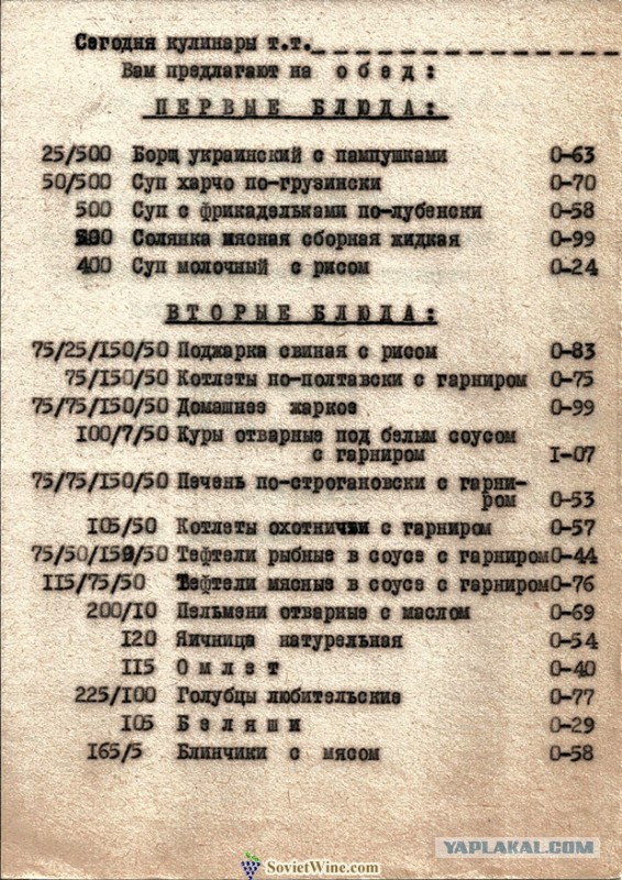 Меню «питерского» ресторана Палкинъ времен Николая II