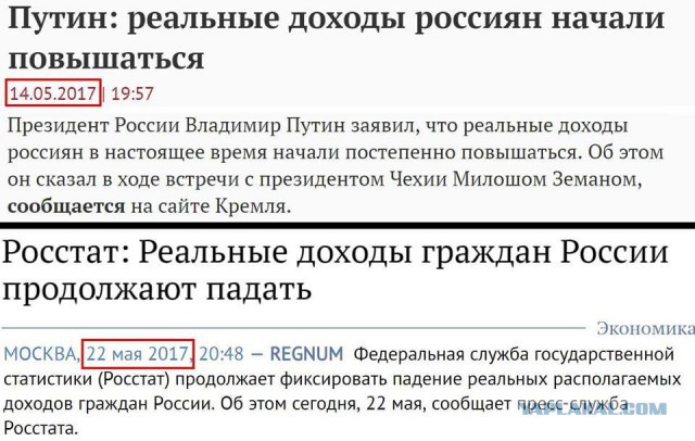 Вопреки заявлениям Путина россияне в 2017 году продолжили нищать