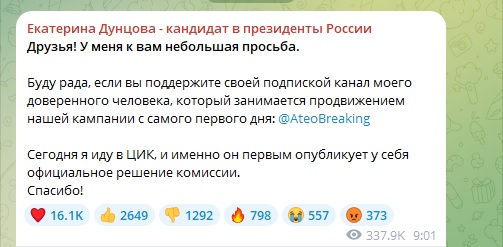 Верховный суд утвердил недопуск Дунцовой кандидатом на президентских выборах