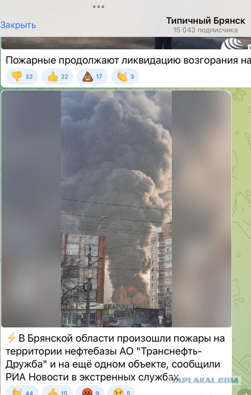 Пожар  около нефтебазы в Брянске