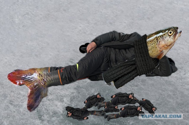 Фотожаба - Мужик на зимней рыбалке