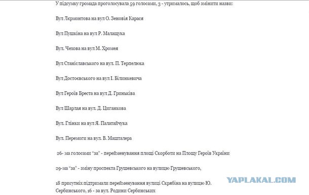 На Ивано-Франковщине переименуют улицы имени Пушкина, Чехова, Достоевского.
