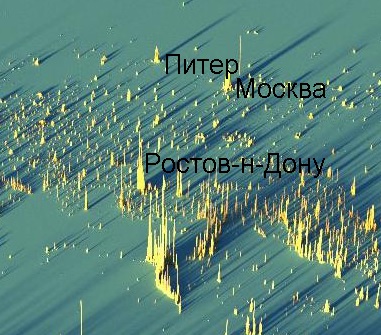 3D-визуализация плотности населения Земли