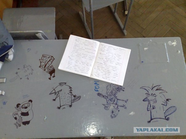 Рисунки и надписи на школьных партах