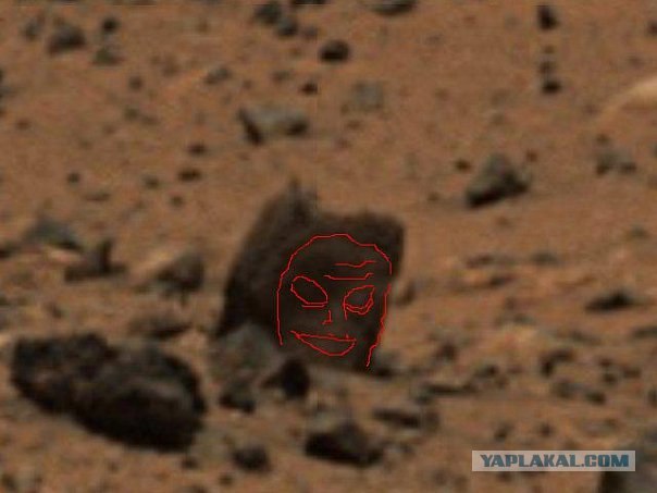 Камень с выгравированным лицом на Google Mars!