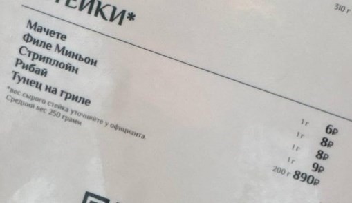 Московские рестораны начали указывать цену за 1 грамм стейка