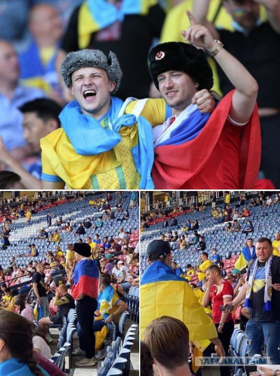 Болельщику с флагом России порвали футболку на трибуне с украинскими фанатами на матче Евро-2020