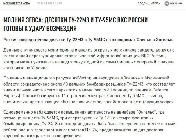 Киев заранее уведомил Вашингтон о готовящихся сегодня атаках на базы стратегической авиации ВКС России