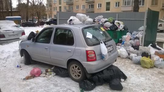 Припаркованное у мусорных баков авто жители завалили отходами