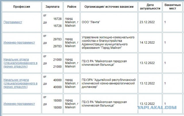 Вакансия инженер-программист с ЗП 20т рублей.