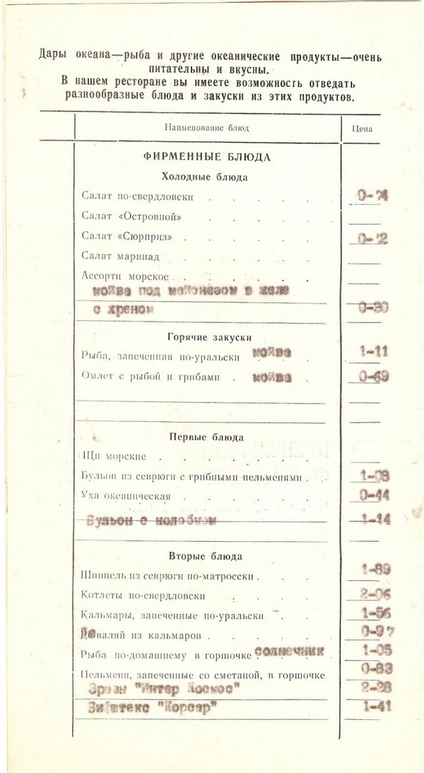 Меню советских ресторанов