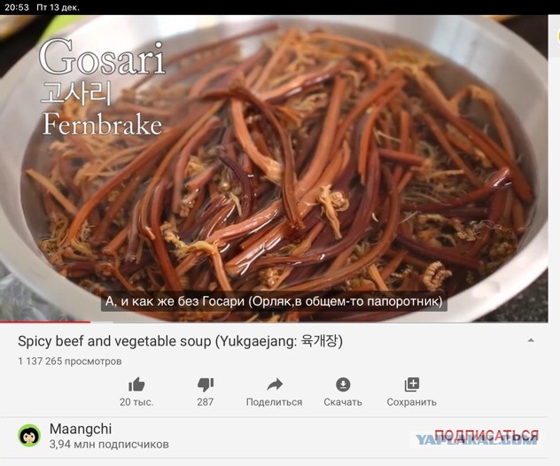 Корейский суп Юккедян (육개장)