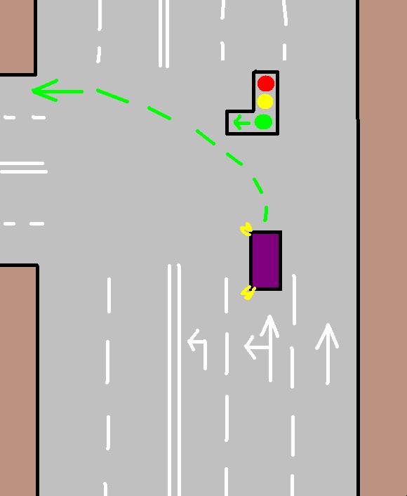 Поворот на перекрестке со светофором