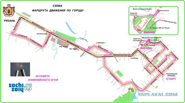 Карта маршрута эстафеты олимпийского огня в Брянск