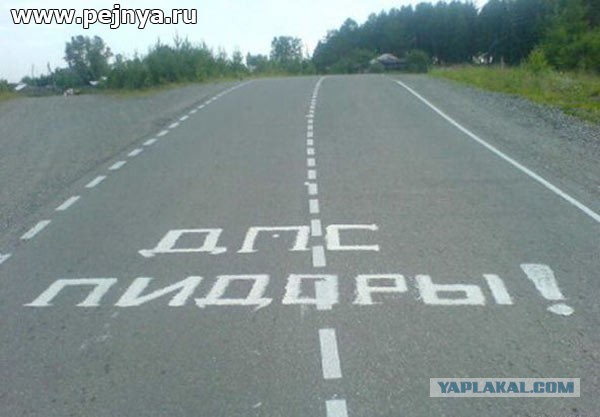 Обвёл краской ямки на дороги