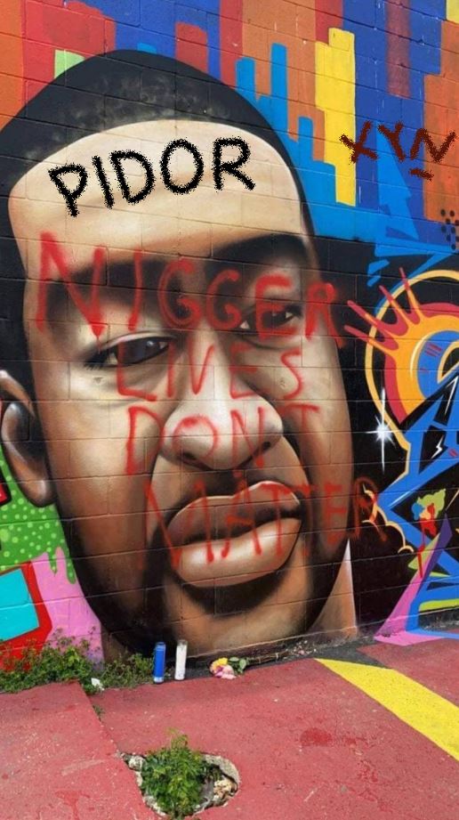 В родном городе Джорджа Флойда Хьюстоне кто-то расписал граффити с его изображением текстом «Жизни негров не важны»