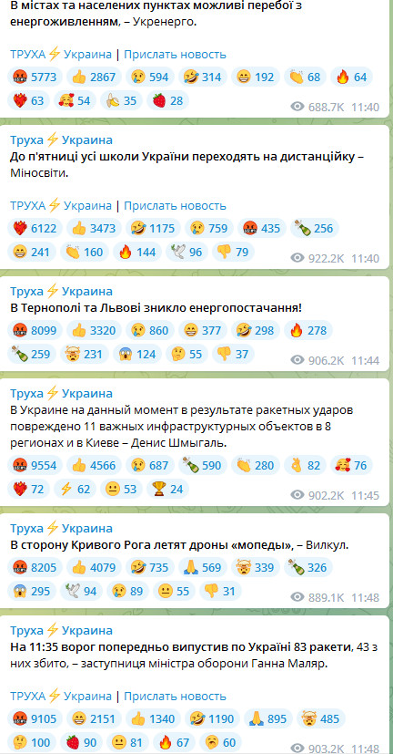 Обстрелы Киева и других городов Украины