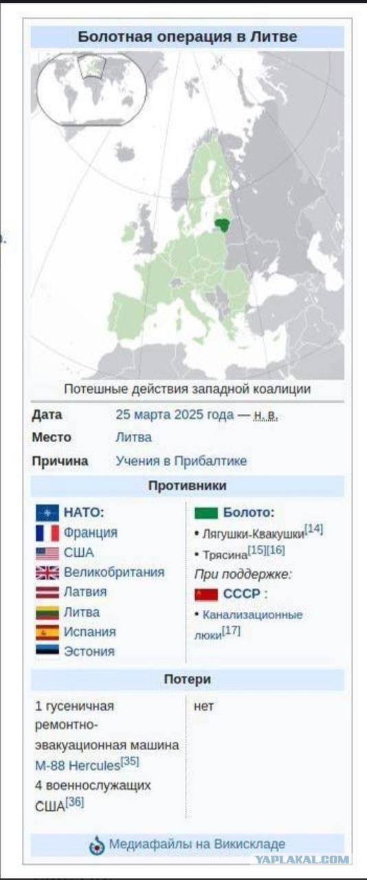 В честь американских солдат, которые проиграли в «великой шестидневной войне» сил НАТО с литовским болотом и утонули на бронетранспортёре, поставят памятник