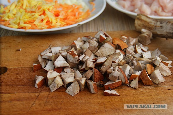 Ракушки фаршированные, Подосиновиками и курицей