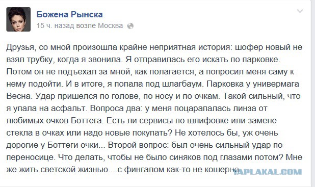 Божене Рынске на голову упал шлагбаум