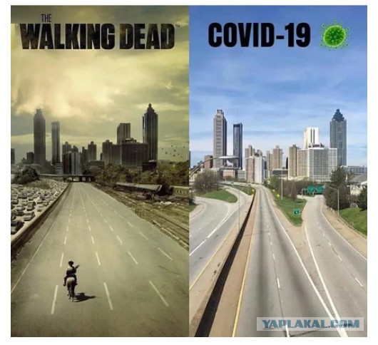 Постер сериала «Ходячие мертвецы» и город Атланта во время карантина