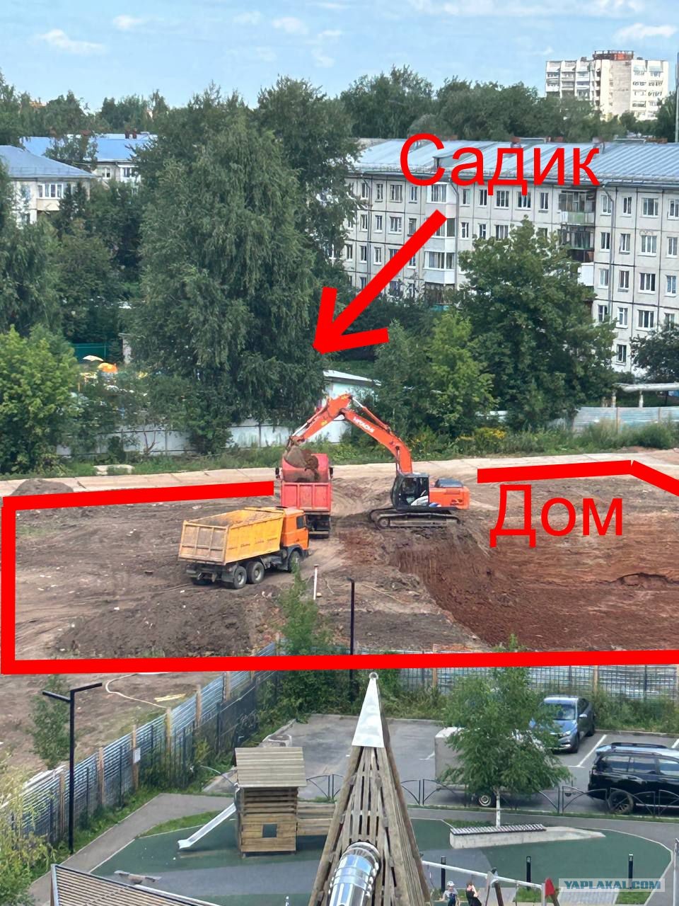 В Ижевске застройщик КОМОС-Строй возводит 18-этажный дом прямо перед детским садом №101