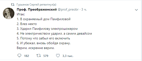 На главу ЦИК Эллу Памфилову напали у нее дома и ударили электрошокером