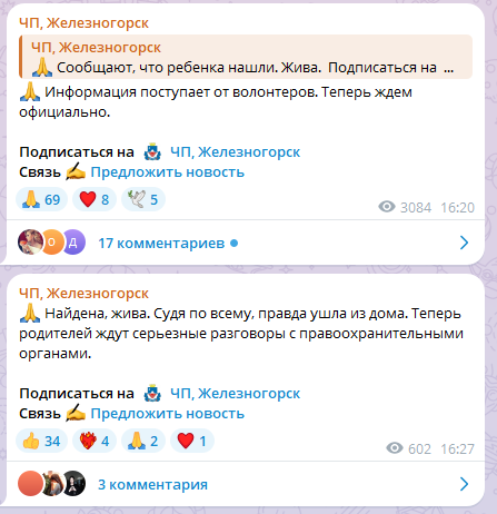 Сотни жителей Железногорска (Курская область) ищут 10-летнюю девочку, которая таинственно исчезла после визита к подруге