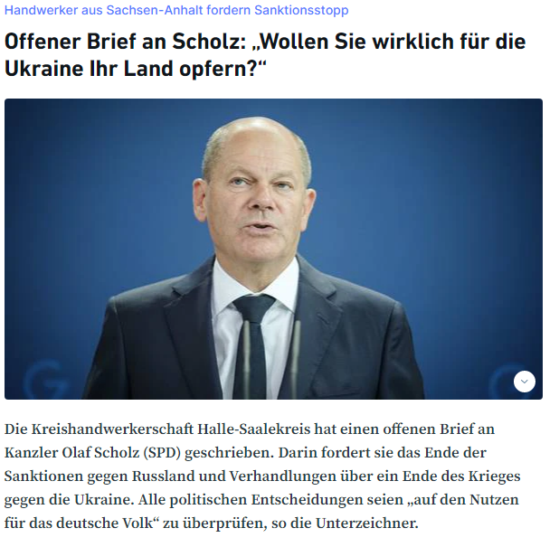Die Welt: Немецкие ремесленники потребовали от Шольца отмены санкций против РФ