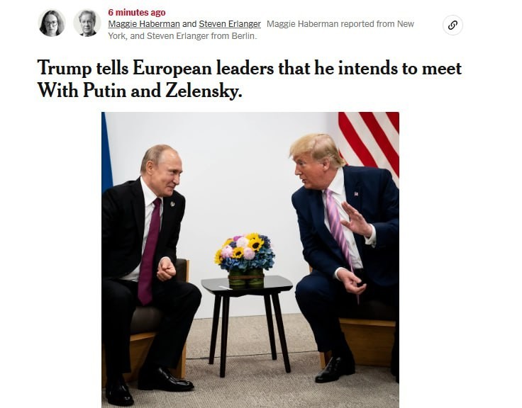 Трамп намерен лично встретиться с Путиным уже на следующей неделе, — The New York Times.