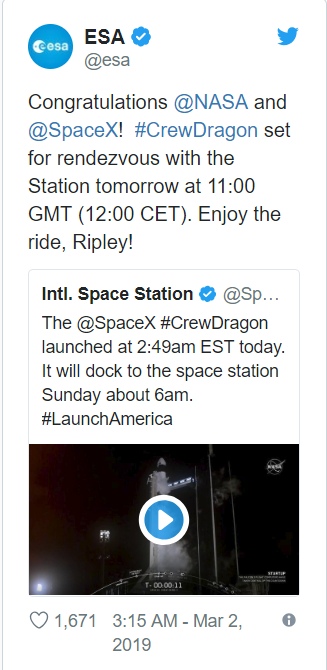 SpaceX запускает космический корабль Сrew Dragon