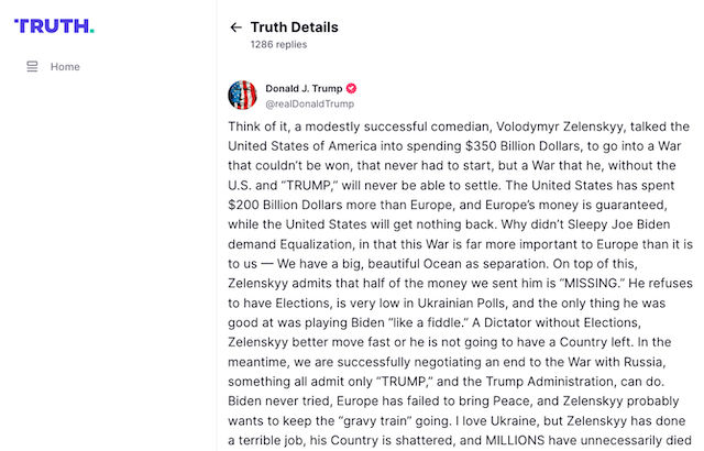 Трамп назвал Зеленского диктатором.