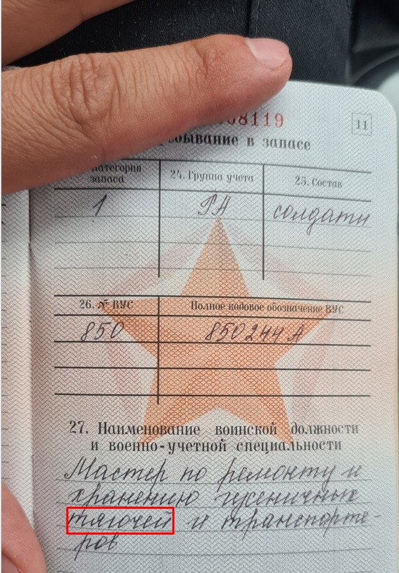 Расшифровка ВУС в военном билете