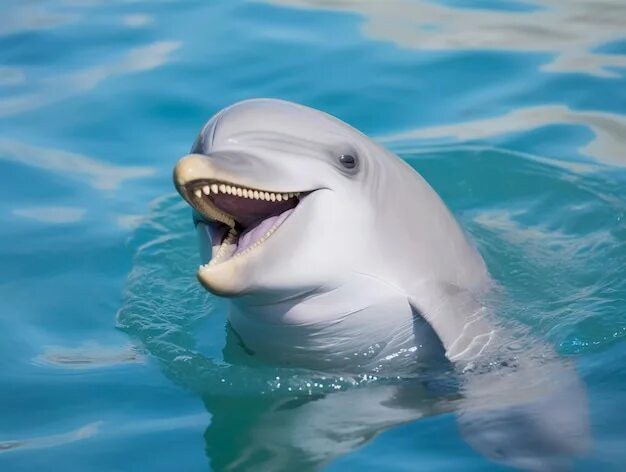 Малыш-дельфин очень старается, но выпрыгивать из воды пока получается не очень изящно