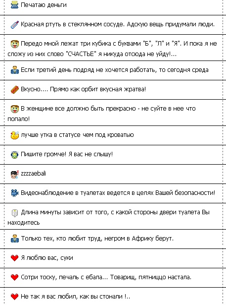 Какие были статусы в QIP. Привет олдфагам!