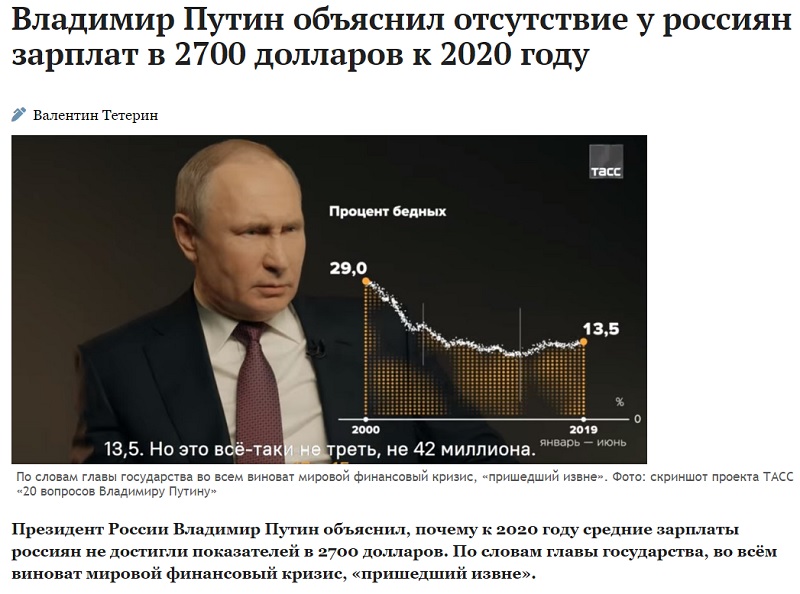 Зарплата 2700 долларов. Обещания Путина к 2020.