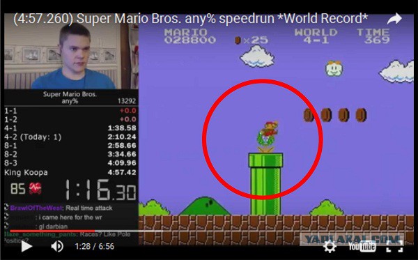 Рекорд в прохождении игры Super Mario Bros. - менее 5 минут