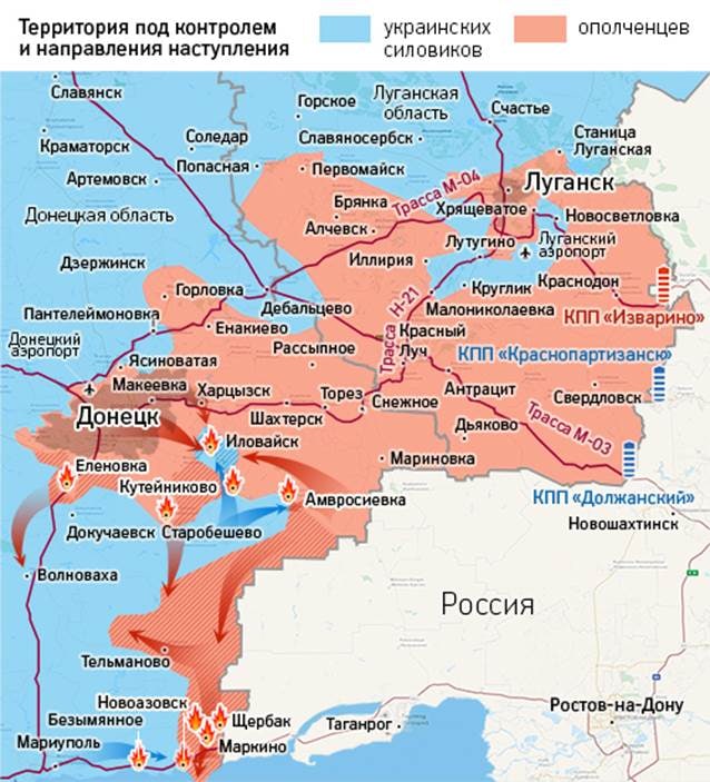 Карта донецкой и луганской областей с линией разграничения на карте на сегодня