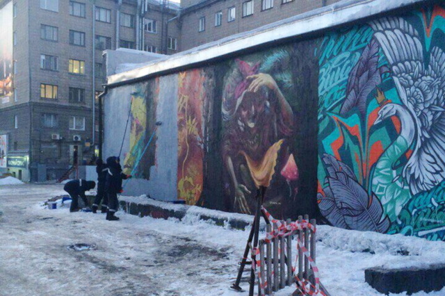 В Новосибирске закрасили граффити с героями русских сказок из мести