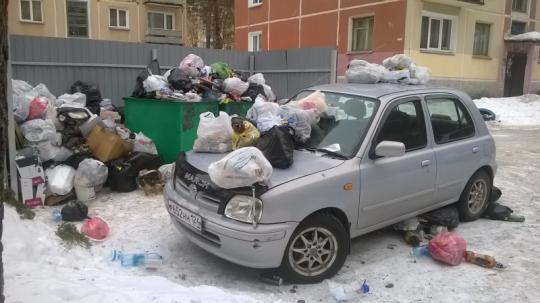 Припаркованное у мусорных баков авто жители завалили отходами