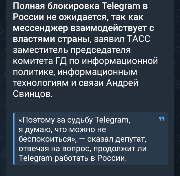 Полной блокировки Telegram в России не будет, заявил замглавы профильного комитета Госдумы