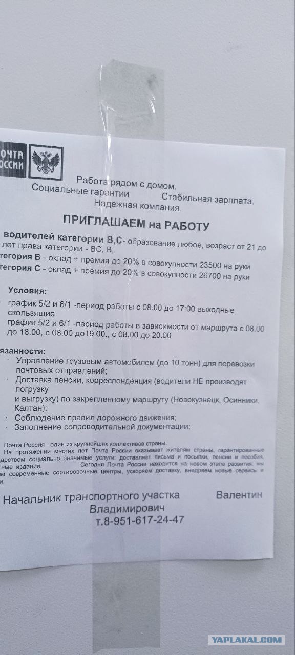 Сайт Почты России. Вакансии