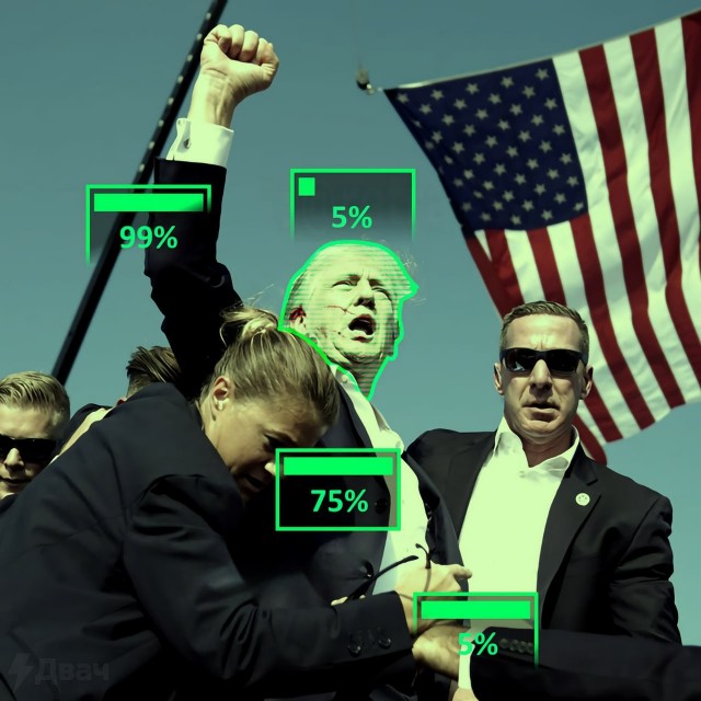 Покушение на Трампа. Синхронизированное видео с разных камер. Видео 4 минуты, ухо трамповое отстреливают в 2:00.