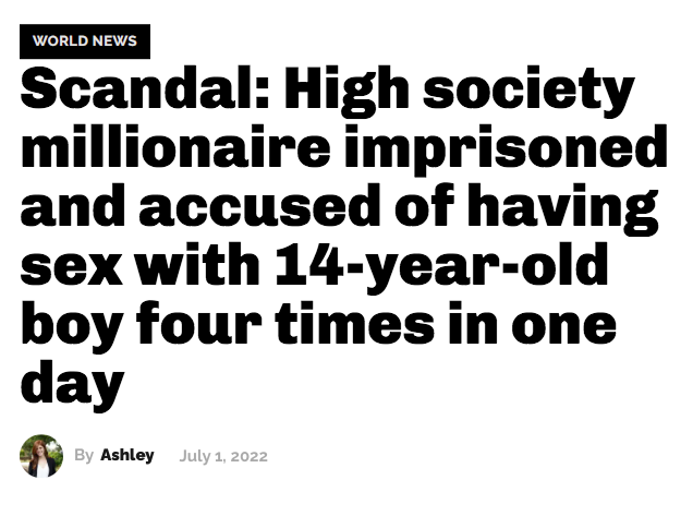 Богатая наследница арестована за то, что 4 раза за день переспала с 14-летним подростком