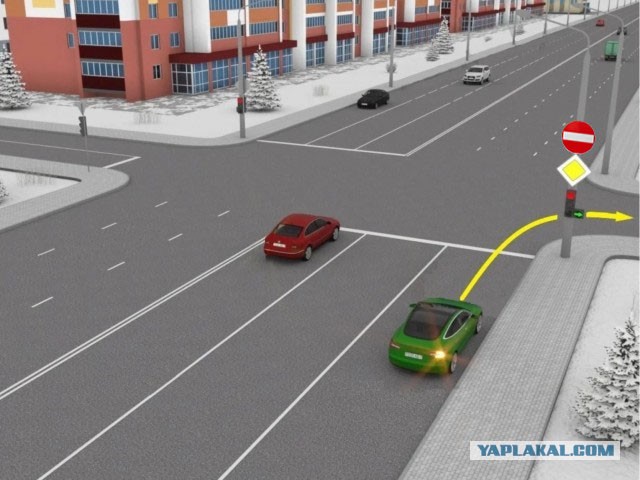 Можно ли зеленому авто повернуть направо?