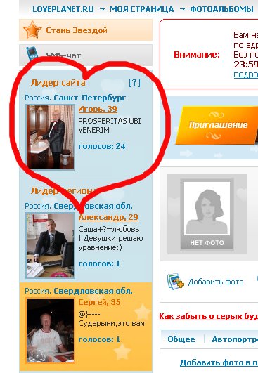Анкета с сайта знакомств