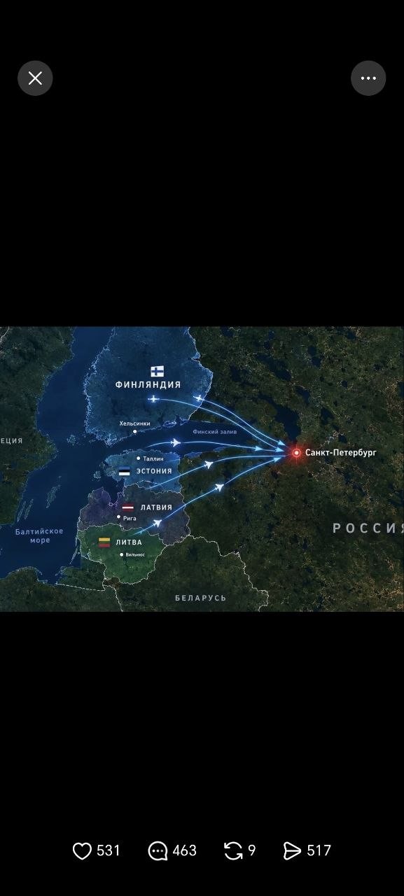 Во время сегодняшней атаки на Санкт-Петербург украинские БПЛА-камикадзе снова использовали воздушное пространство стран Прибалтики.