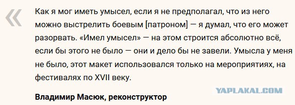 «Преступный умысел»: на реконструктора возбудили уголовное дело из-за реплики мушкета XVII века