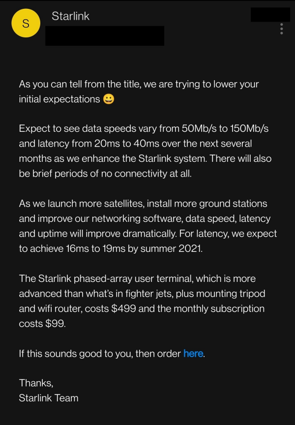 Бета-тест Starlink. $499 за оборудование и $99 абонплаты